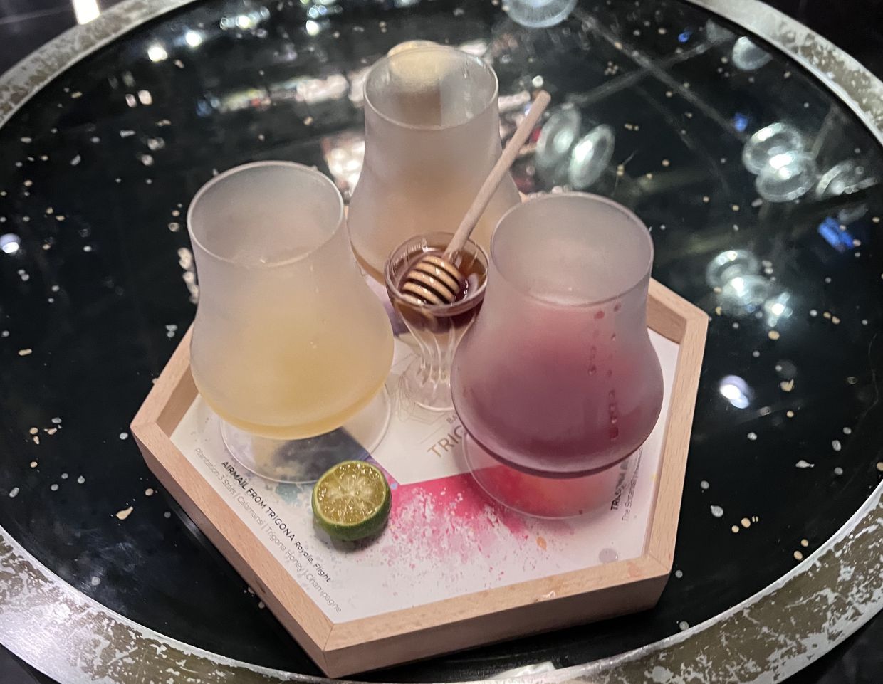 You can have the three drinks in the Trigona Honey Flight as a set of three tasters or in a single serving.